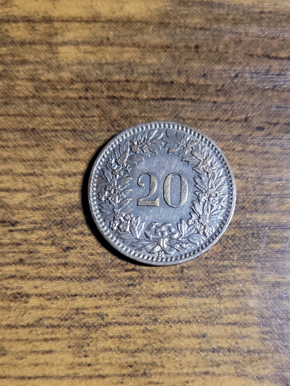Vintage 1926 Switzerland 20 Rappen Coin- Silver Tones